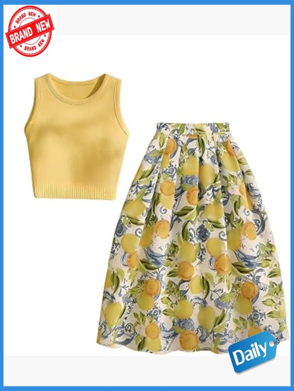 Crop Tank Top & Midi Skirt Set Vacation Outfit Two Piece